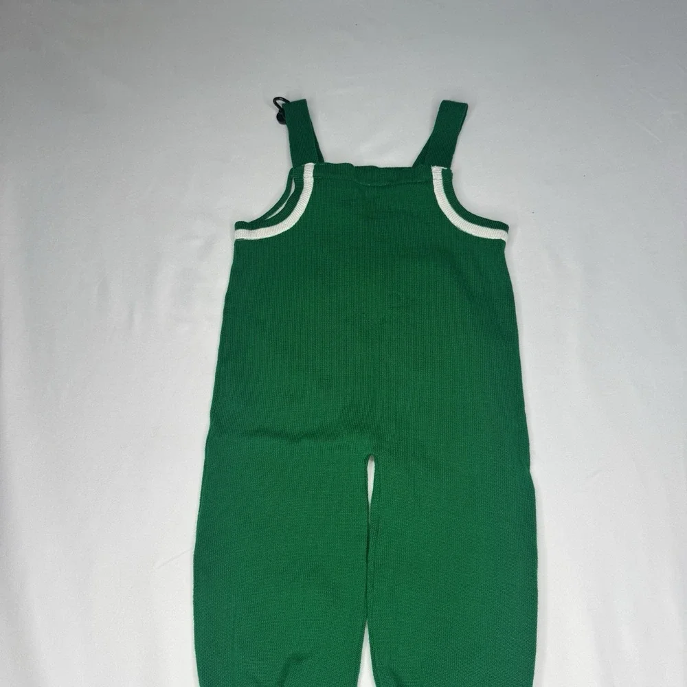 Vintage Mine Alone Knit Baby Jumpsuit Train Acrylic Green 2pc Holiday Overalls‎